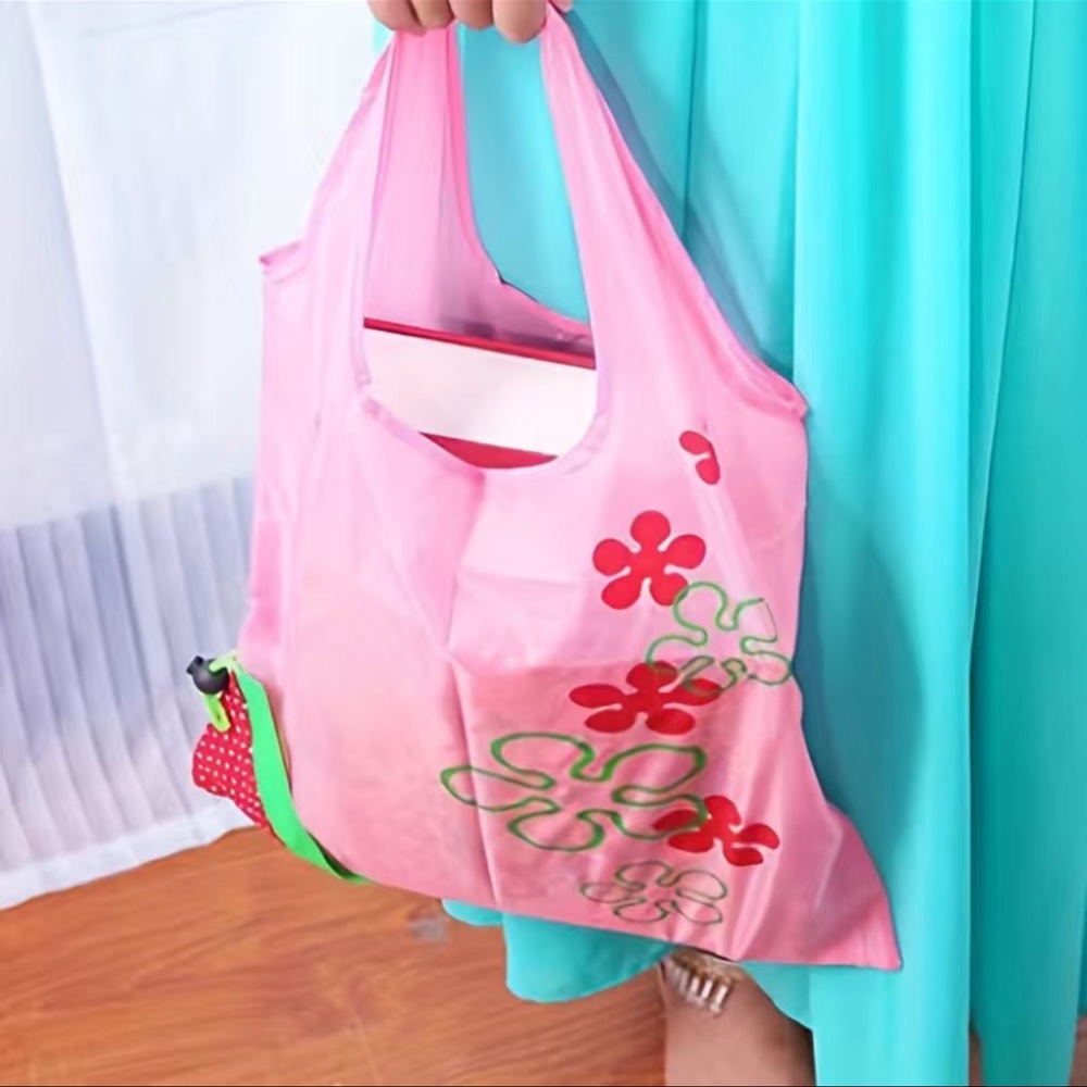 Pink Strawberry Reusable Shopping Bag/ Tote